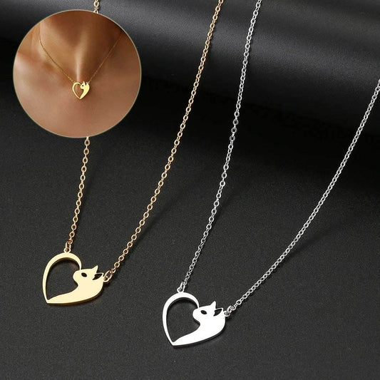 Women's Fashion Jewelry Stainless Steel Necklaces Heart Cat Hollow Pendant Choker Clavicle Chain Charm Fashion Necklaces For Women Jewelry Girls Gifts - Mubimart