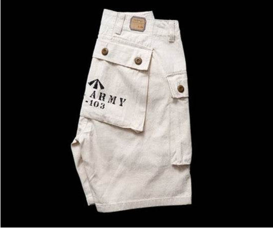 Heavy Weight Washed Khaki Twill Tooling Multi-bag Shorts - Mubimart