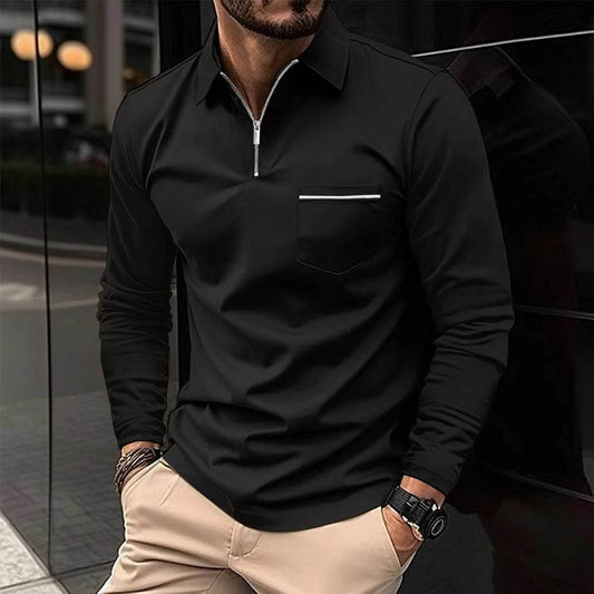 Autumn Polo Shirt Zipper Men's Long Sleeve Polo Shirt - Mubimart