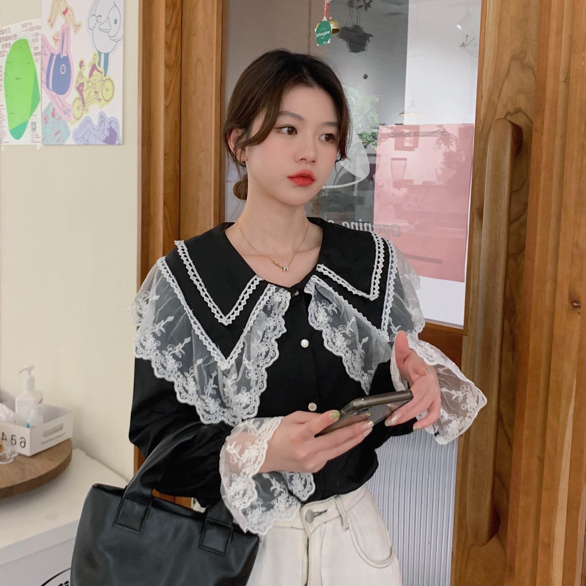 Single Breasted Long-sleeved Shirt Blouse For Women - Mubimart