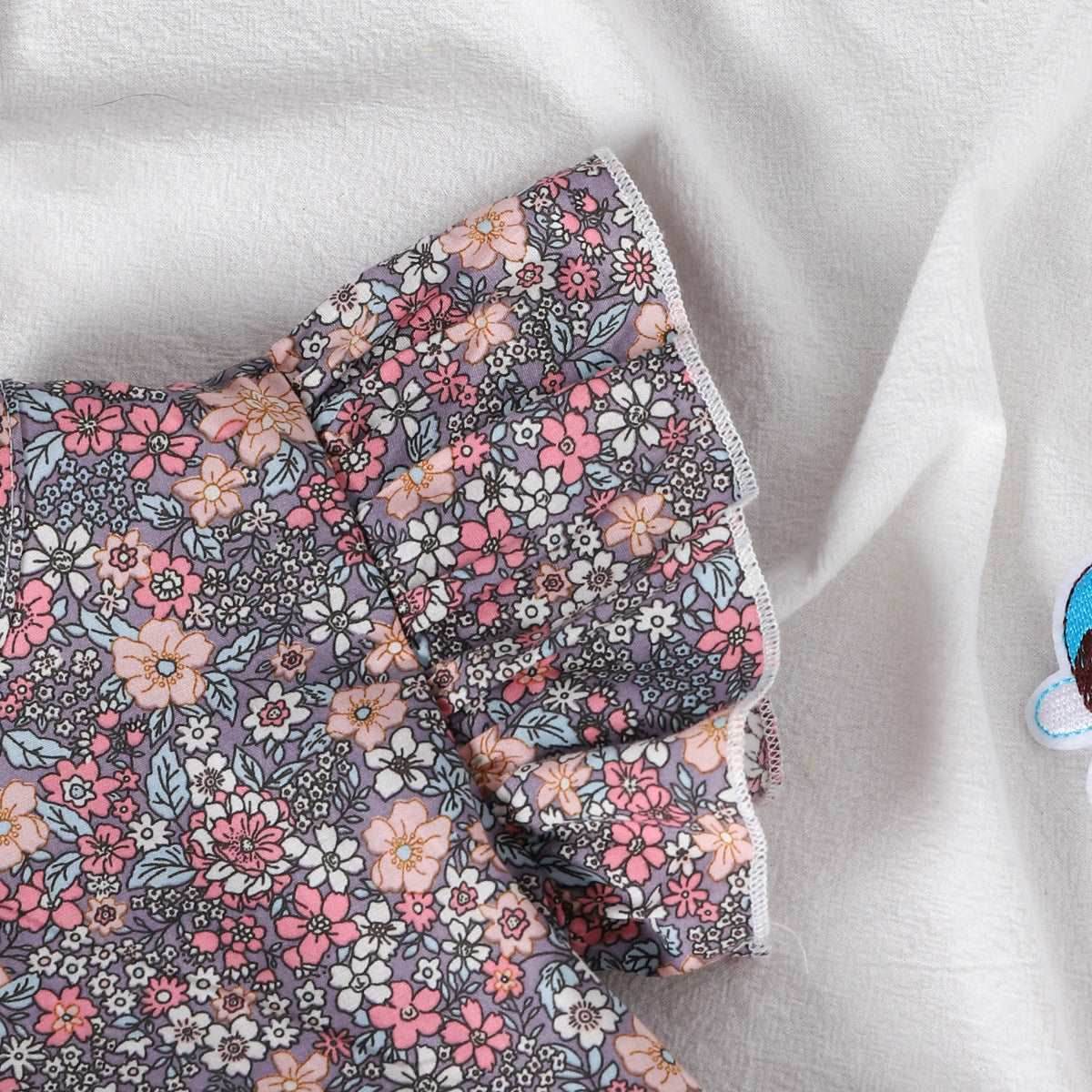 2-Piece Set Of Ruffles And Headband Jumpsuit With Ruffle Sleeves Printed Floral Baby Girl Summer Dress - Mubimart