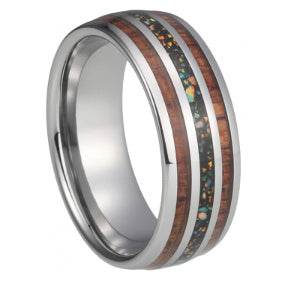 Tungsten 8MM Wedding Bands For Men And Women With Blue Opal - Mubimart
