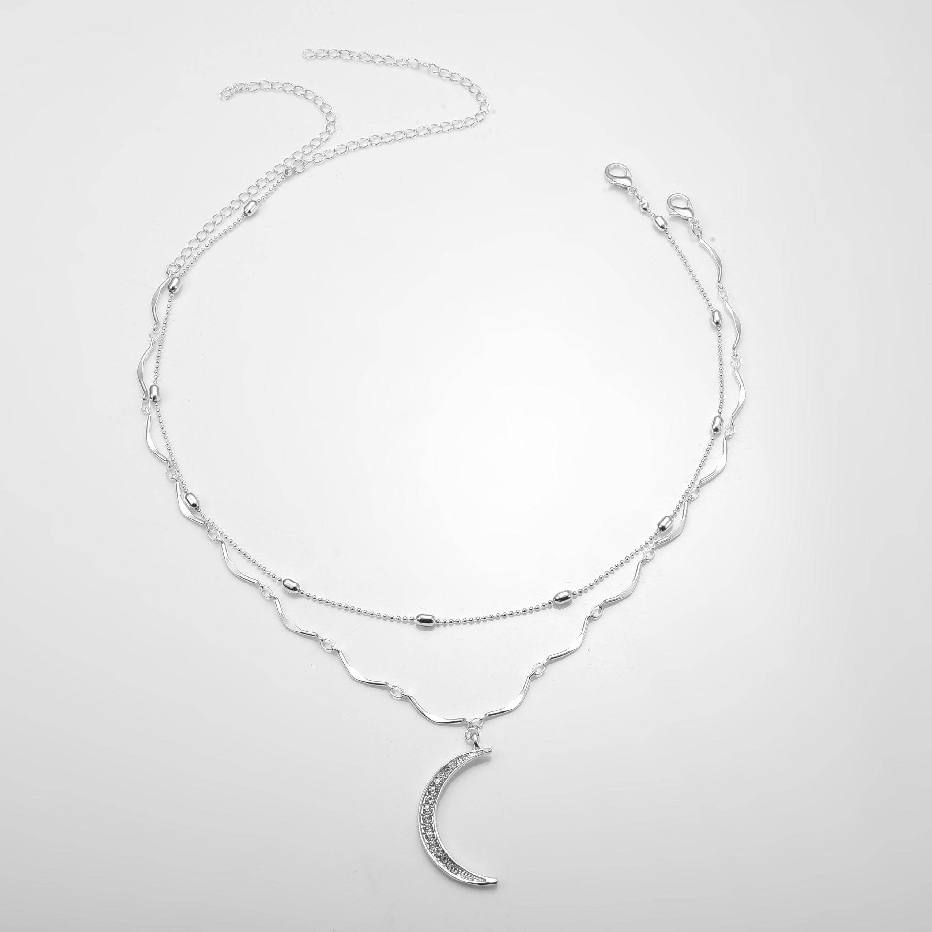 Double Chain Crystal Moon Choker Pendant Women - Mubimart