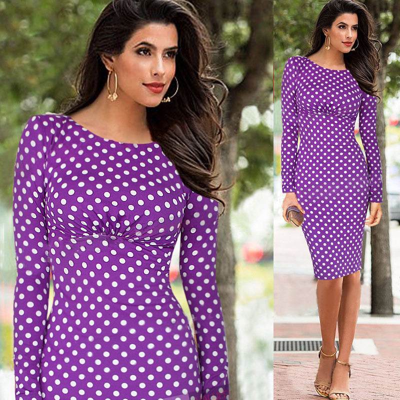 Long-sleeved slim-fit bodycon dress - Mubimart