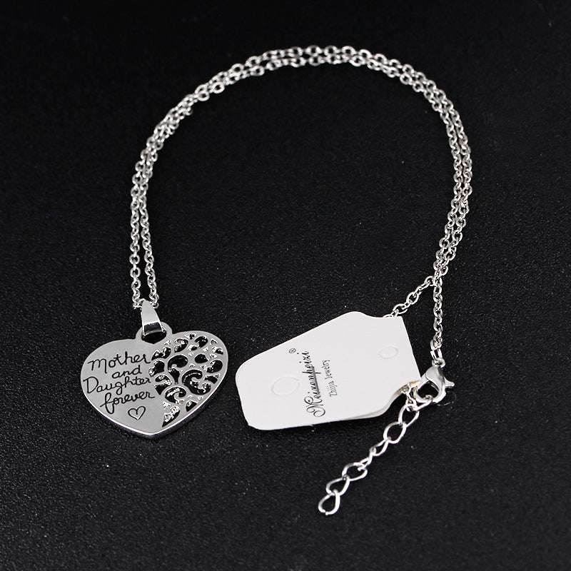 Heart Letter Pendant Necklaces Mother And Daughter Love Forever Hollow Mother's Day Gift Chain Necklace Choker Jewelry - Mubimart