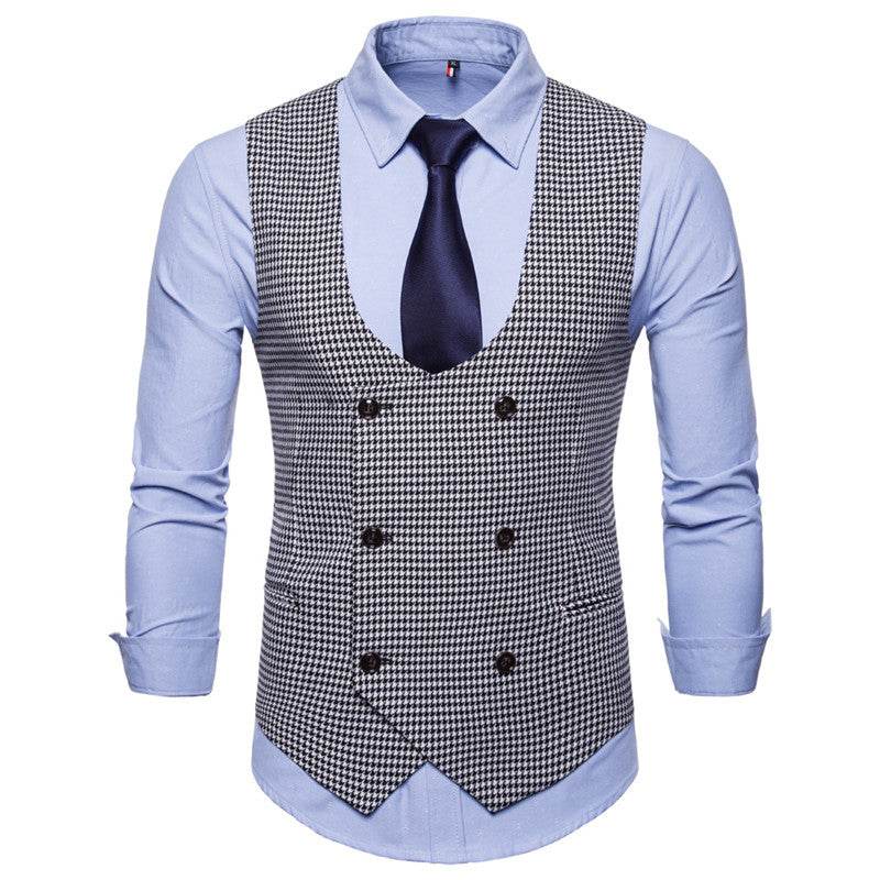 Houndstooth Men's Fashion Casual Vest Slim Suit Vest Hot Sale - Mubimart