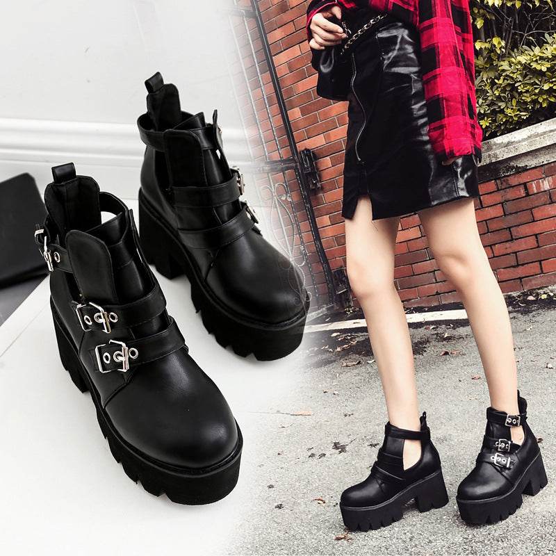 Lace-up boots platform boots with thick heels - Mubimart