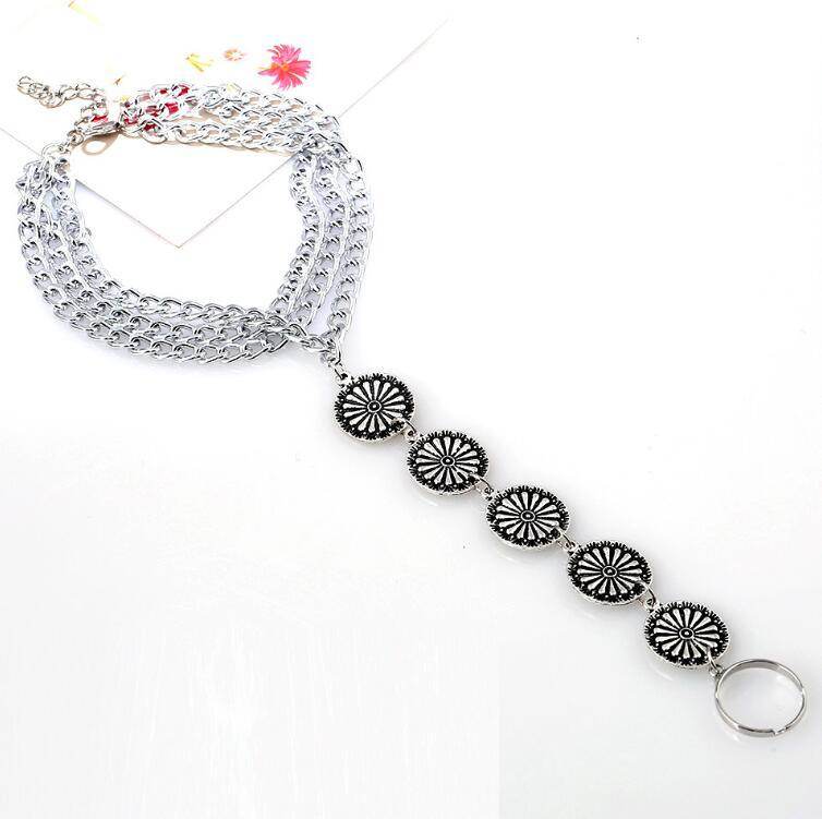 European and American fashion personality retro carved three layer even exaggerated fringed Anklets toe foot ornaments - Mubimart