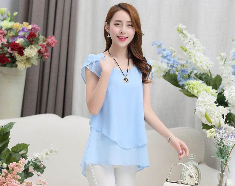 New Summer Women Blouse Loose Shirt O-Neck Chiffon Blouse Female Short Sleeve Blouse Plus Size 5XL Shirts Tops - Mubimart