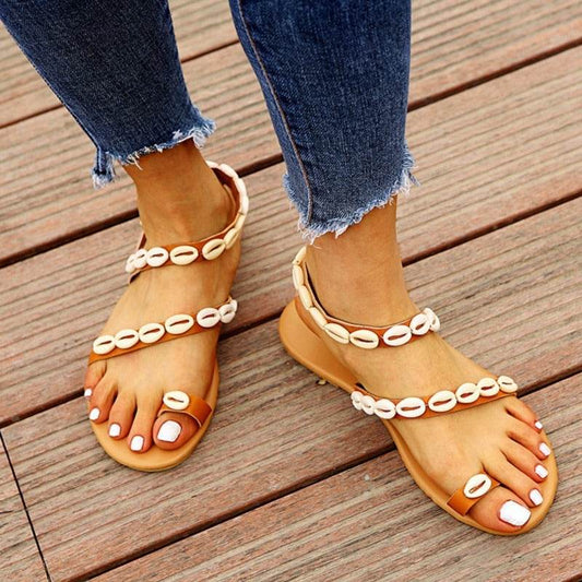 Flat Sandals Shell Pearl Finger Anklets - Mubimart
