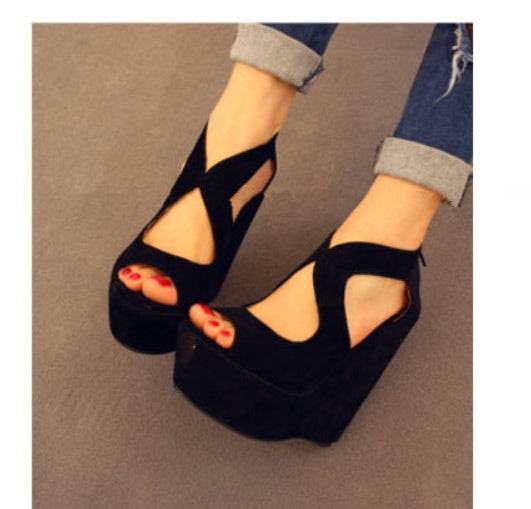 Fish mouth shoes wedge heel - Mubimart