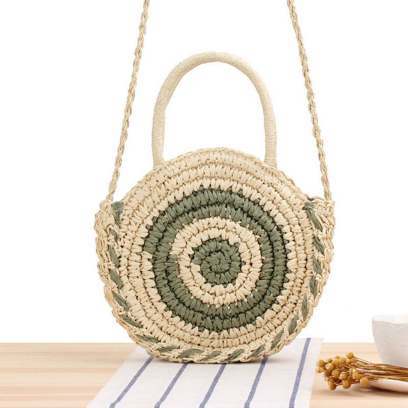Round Straw Bags Women Summer Rattan Bag Handmade Woven Beach Cross Body Bag - Mubimart