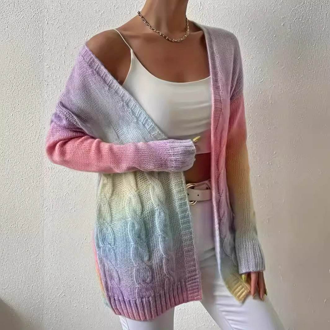 Plus Size Women's Knitted Gradient Trend Fashion Cardigan - Mubimart