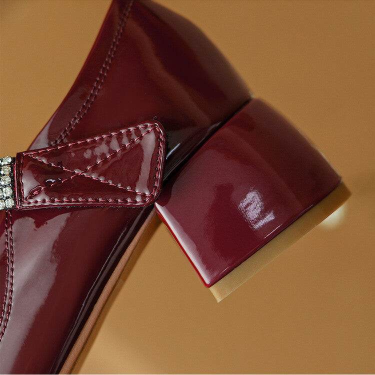 Retro Rhinestone Strap Square Toe Pumps - Mubimart
