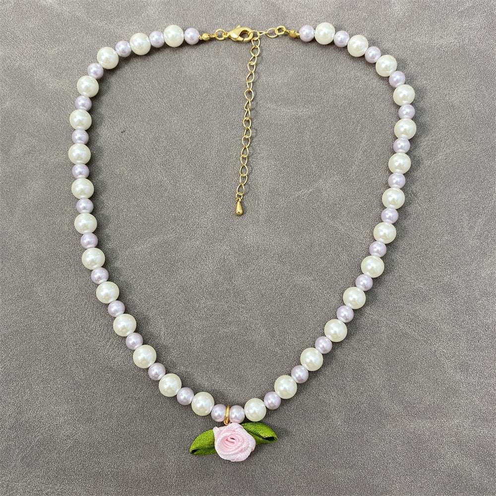 Flower Choker Pearl Necklace Graceful Mori Sweet Clavicle Chain Women - Mubimart