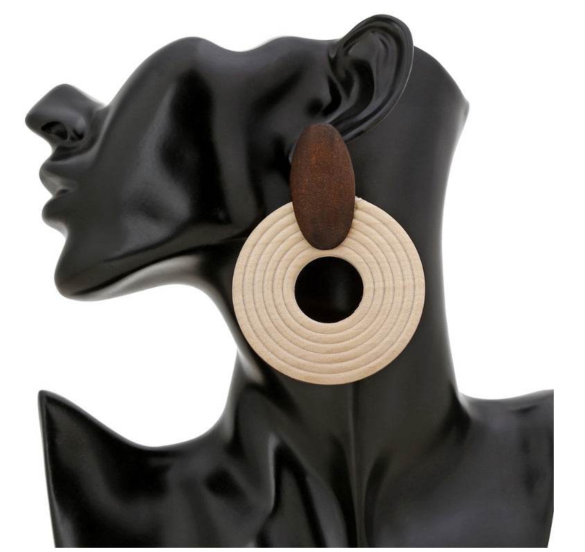 Wooden thread round hoop earrings - Mubimart