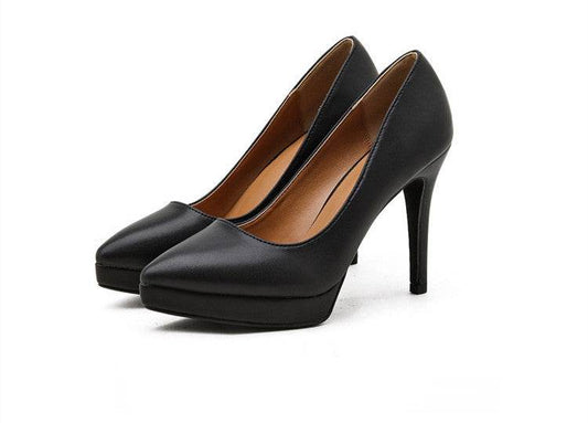 Black High Heels Stiletto Pointed Toe Platform - Mubimart