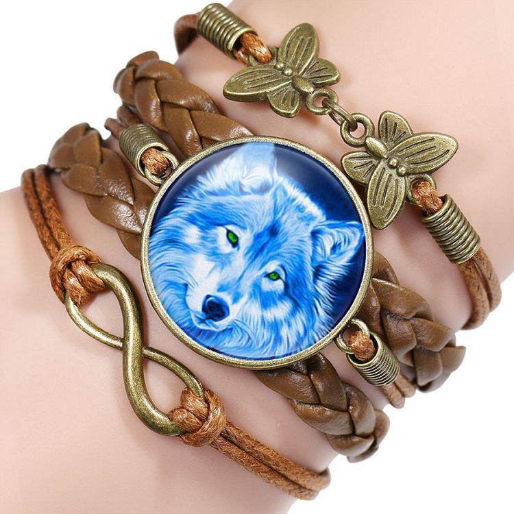 Multi-layered gemstone wolf bracelet - Mubimart