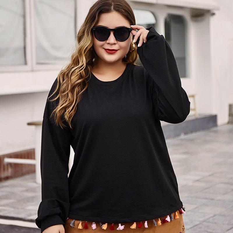Fringed plus size women's top - Mubimart