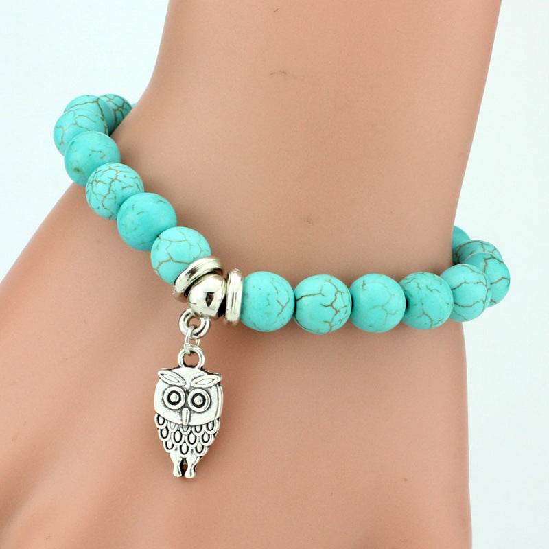 Vintage Turquoises Bracelets for Women Men Cross Tree Snake Owl Hand Pendant Charm Bracelet Bangle Fashion Jewelry - Mubimart