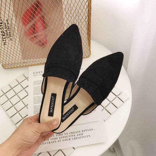 Pointed-toe baotou mules shoes cool half drag - Mubimart