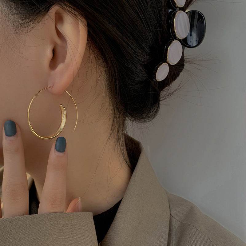 Korean Gold Matte Texture Large Hoop Earrings Women - Mubimart