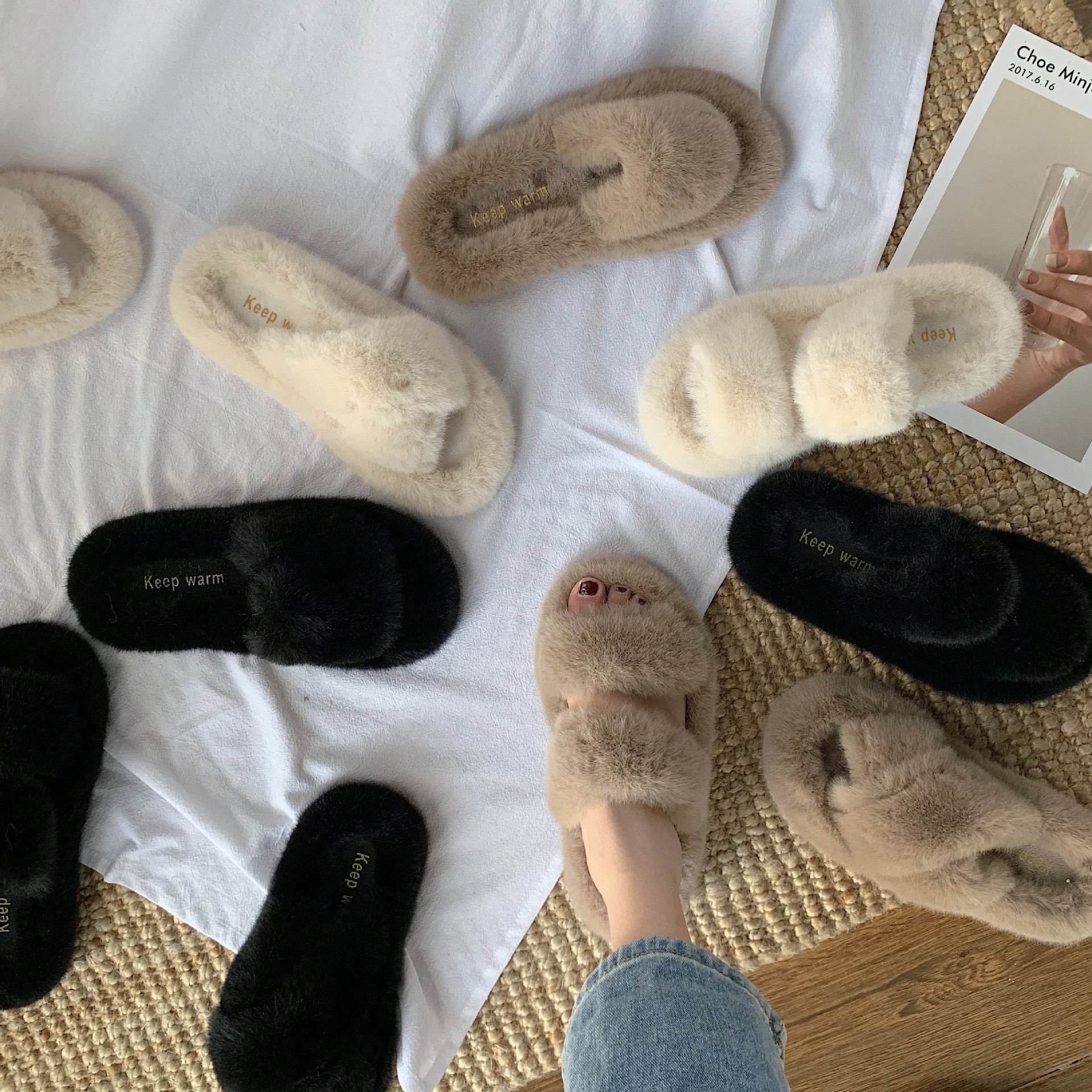 Hairy slippers for women - Mubimart