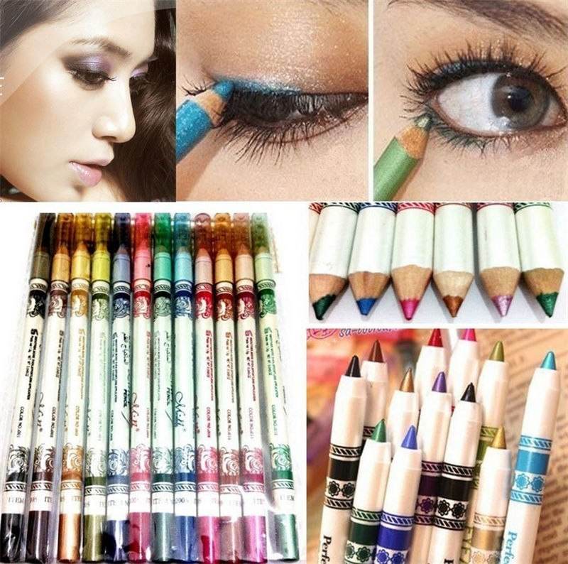 Cosmetics 12 Colors Glitter Lip liner Eye Shadow Eyeliner Pencil Pen Makeup - Mubimart