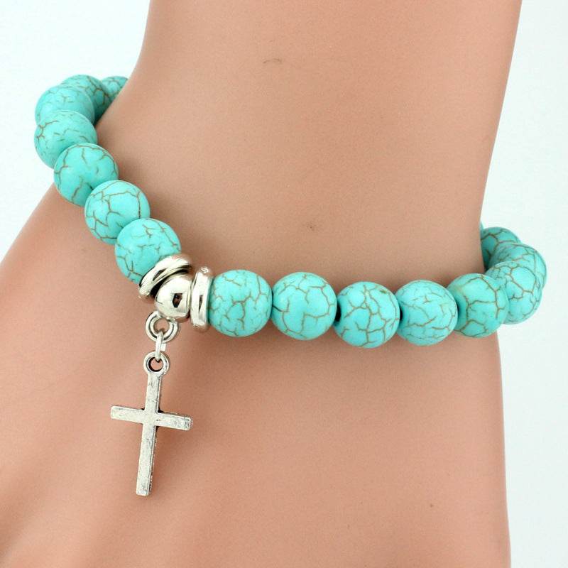 Vintage Turquoises Bracelets for Women Men Cross Tree Snake Owl Hand Pendant Charm Bracelet Bangle Fashion Jewelry - Mubimart