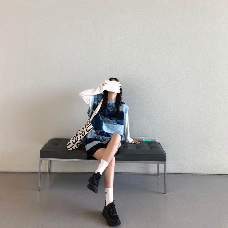 Patchwork vest sweater - Mubimart