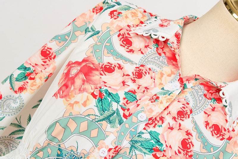 Lace shirt neck dress - Mubimart
