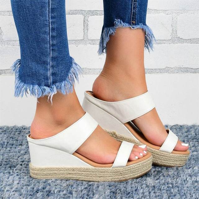 Fashionable Artificial PU Wedge Heel Women Sandals - Mubimart