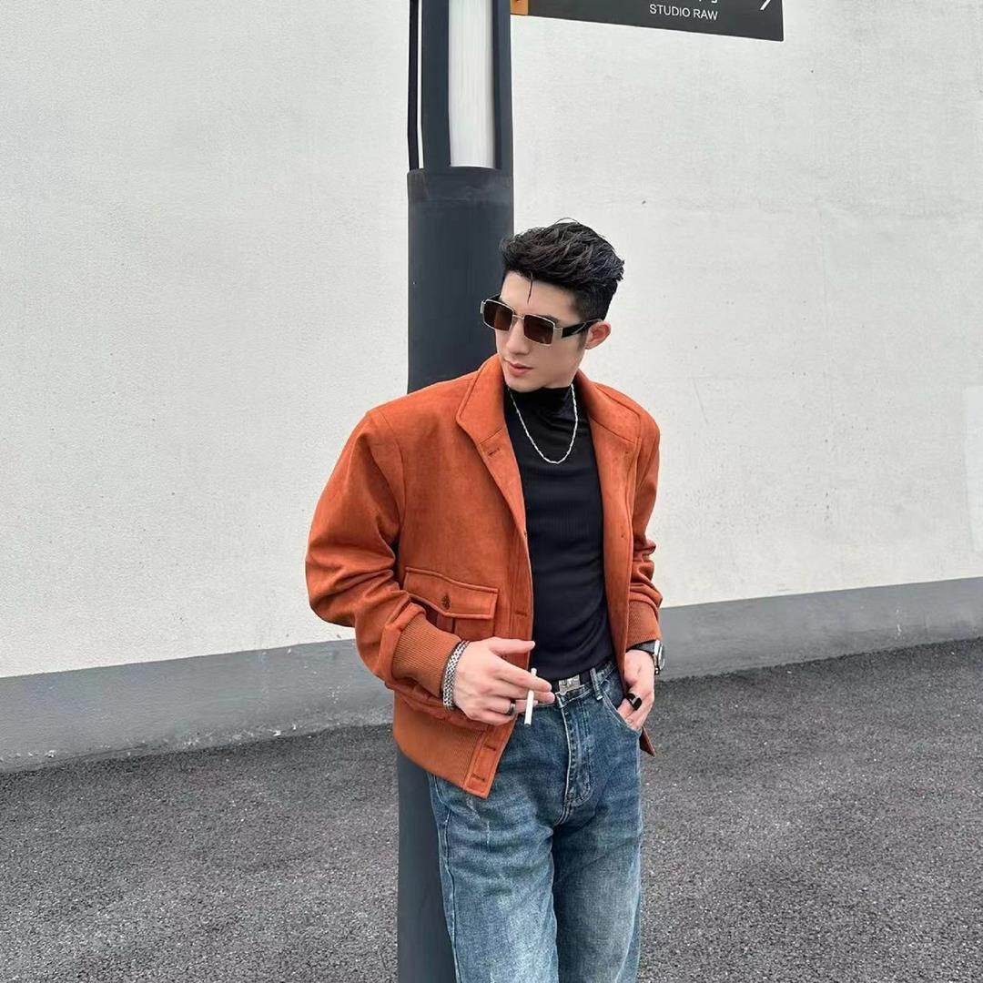 Vintage Bomber Jacket For Men Suede - Mubimart