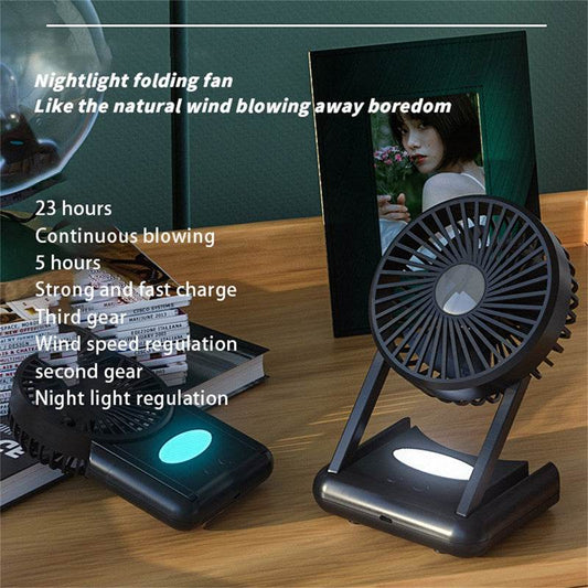 23 Hours Mini Silent Handheld Fan LED Night Light Fan Desktop Folding Small Electric Fan Portable Fan - Mubimart