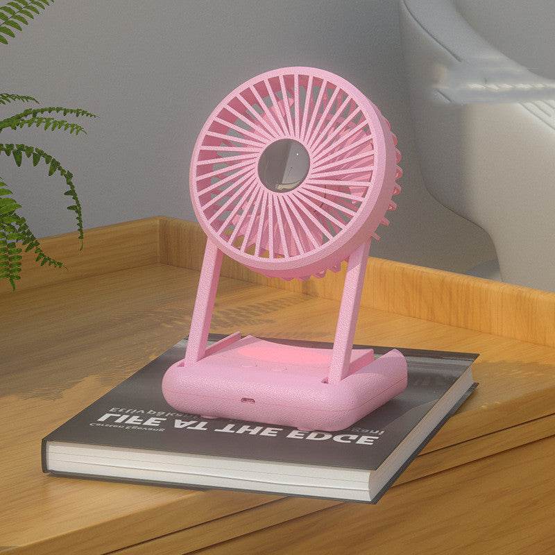 23 Hours Mini Silent Handheld Fan LED Night Light Fan Desktop Folding Small Electric Fan Portable Fan - Mubimart
