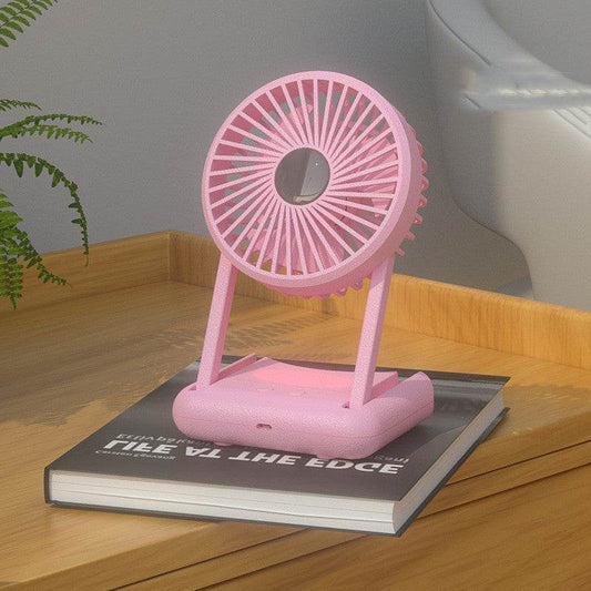23 Hours Mini Silent Handheld Fan LED Night Light Fan Desktop Folding Small Electric Fan Portable Fan - Mubimart