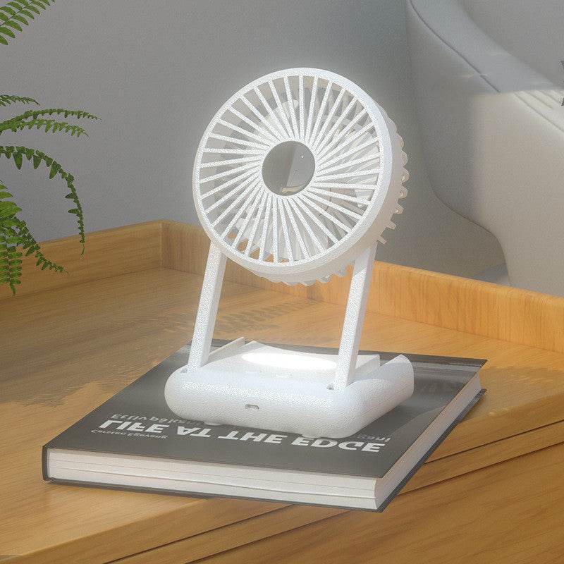 23 Hours Mini Silent Handheld Fan LED Night Light Fan Desktop Folding Small Electric Fan Portable Fan - Mubimart