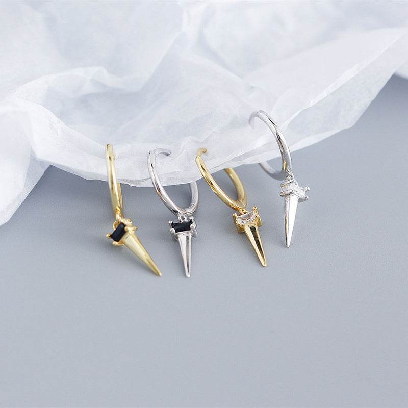 Silver Zircon Cone Hoop Huggies Earrings For Fashion Women Hiphop Fine Jewelry Geometric Accessories - Mubimart