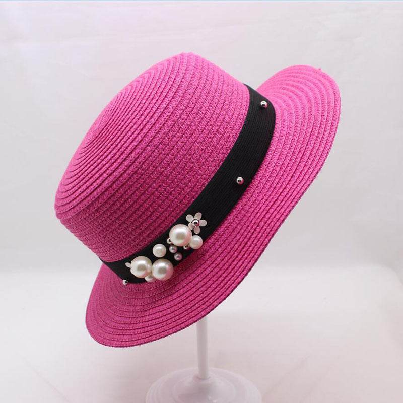 Parent-child Sun Hat Cute Children Sun Hats Pearl Bow Hand Made Women Straw - Mubimart
