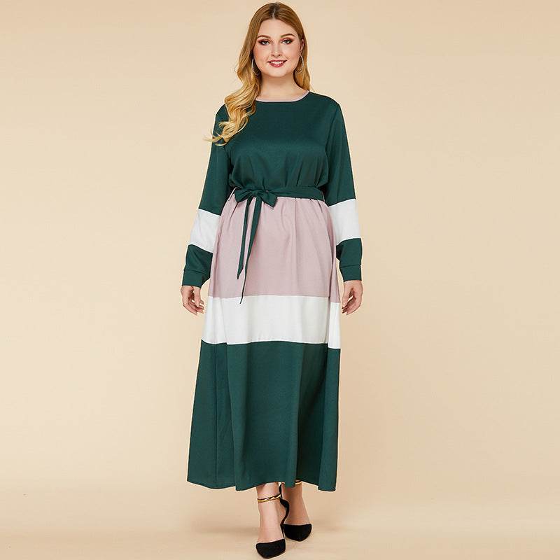 Plus Size Women's Color Matching Dresses - Mubimart