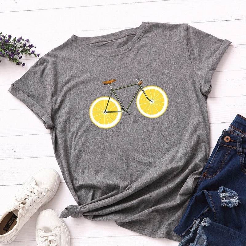 Cute bike print plus size t shirt - Mubimart