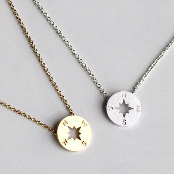 Round Disc Necklaces Pendant Women Compass Necklace - Mubimart