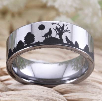 Wolf design rings for women, men's wedding band, 8mm silver tungsten ring, party jewelry engagement ring - Mubimart