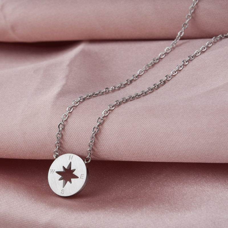 Round Disc Necklaces Pendant Women Compass Necklace - Mubimart