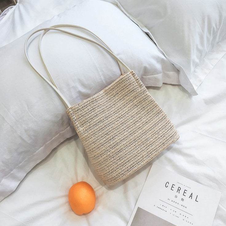Bag straw woven fashion women shoulder tote handmade bag summer leisure ladies knitting handbag Feminine beach bags bolsos mujer - Mubimart