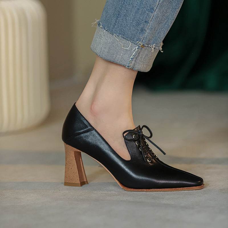 Deep Mouth Single Shoes Women's Large Size Lace Up Fashion High Heels - Mubimart