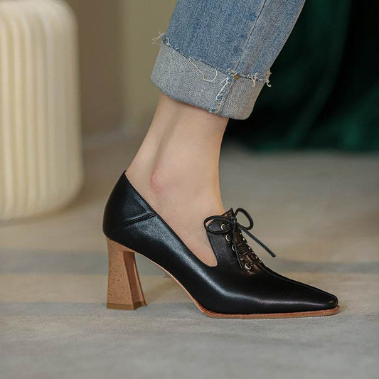 Deep Mouth Single Shoes Women's Large Size Lace Up Fashion High Heels - Mubimart