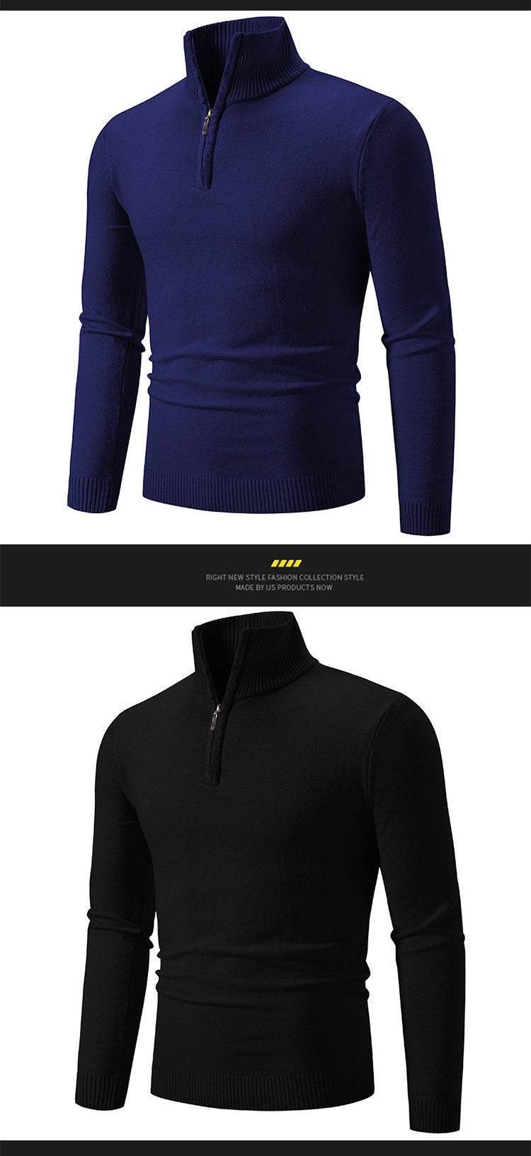 Zip-up Turtleneck Pullover Men's Long Sleeved Sweater - Mubimart