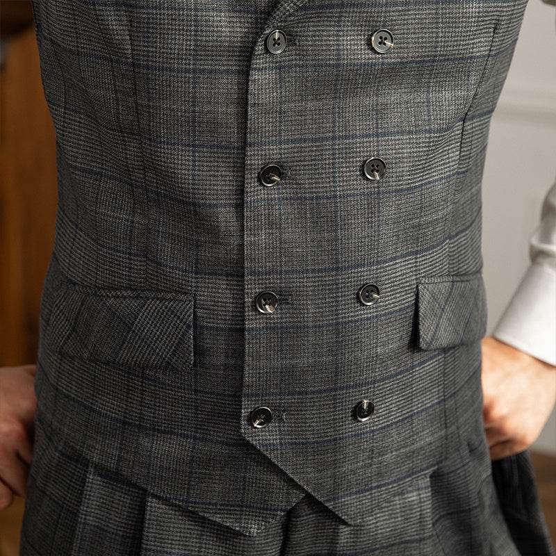 Retro Fashion Prince Plaid Slim Suit Vest - Mubimart