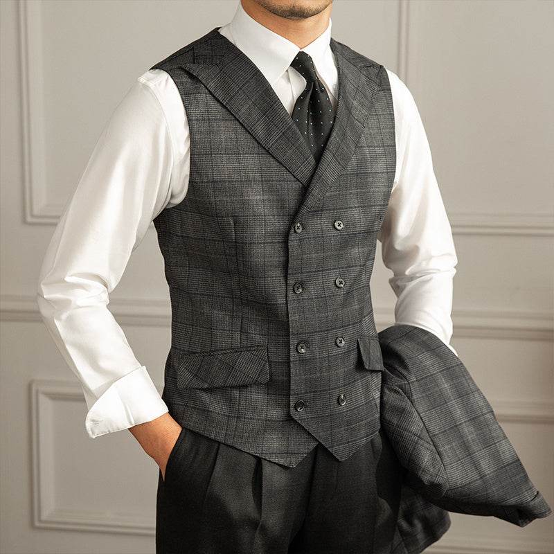Retro Fashion Prince Plaid Slim Suit Vest - Mubimart